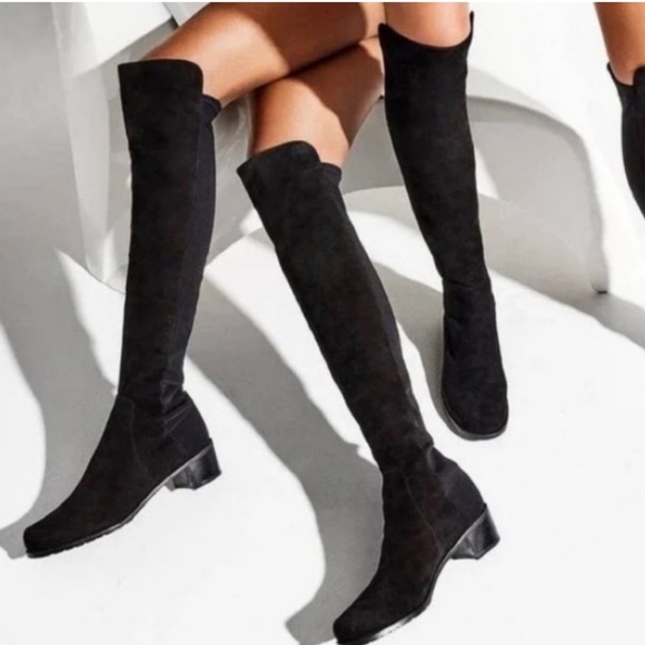 Stuart Weitzman 50/50 Over-The-Knee Suede + Stretch Boot Black Size 6.5M - Picture 1 of 7